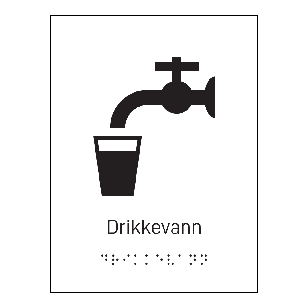Informasjonsskilt: "Drikkevann" m/ taktilt trykk
