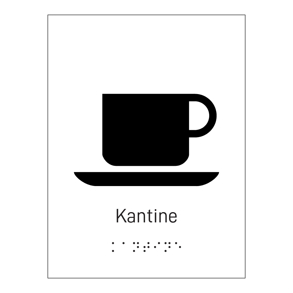 Informasjonsskilt: "Kantine" m/ taktilt trykk