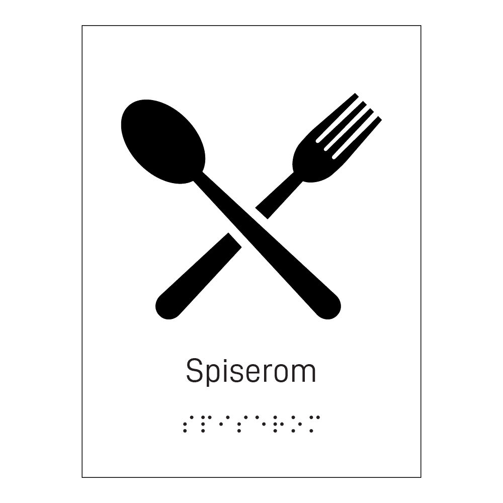 Informasjonsskilt: "Spiserom" m/ taktilt trykk
