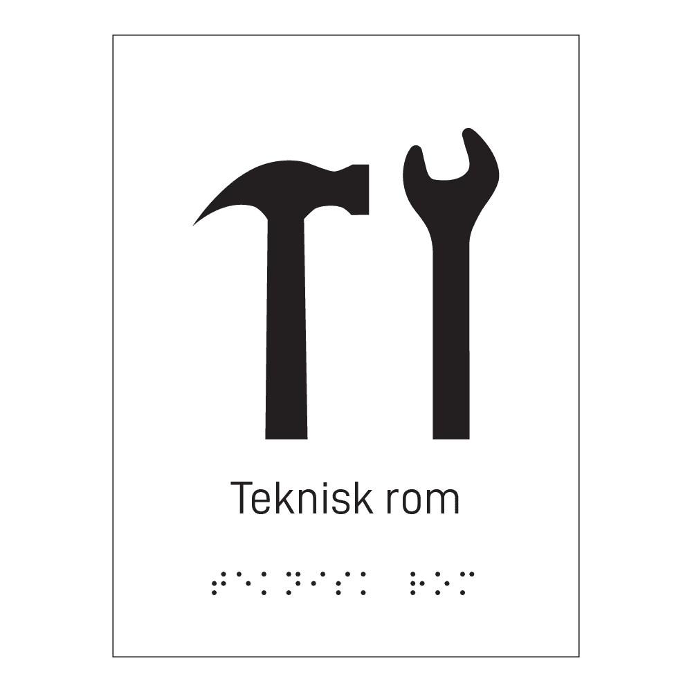 Informasjonsskilt: "Teknisk rom" m/ taktilt trykk