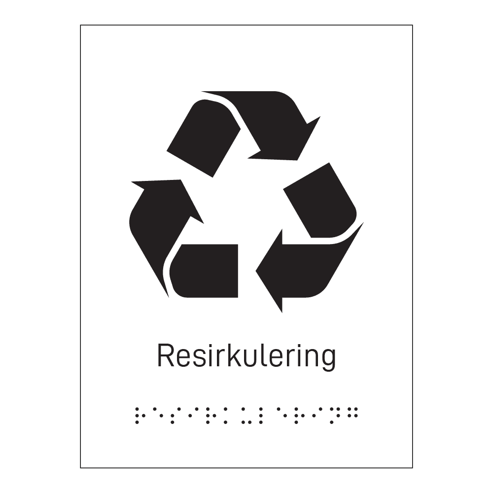Informasjonsskilt: "Resirkulering" m/ taktilt trykk