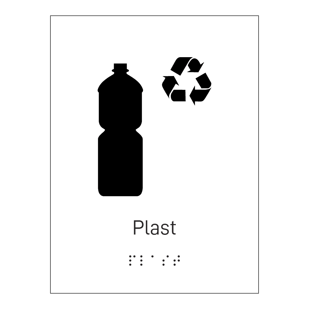 Informasjonsskilt: "Resirkulering plast" m/ taktilt trykk