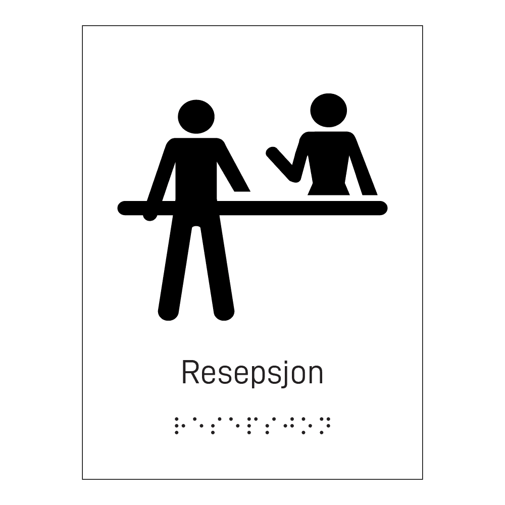 Informasjonsskilt: "Resepsjon" m/ taktilt trykk