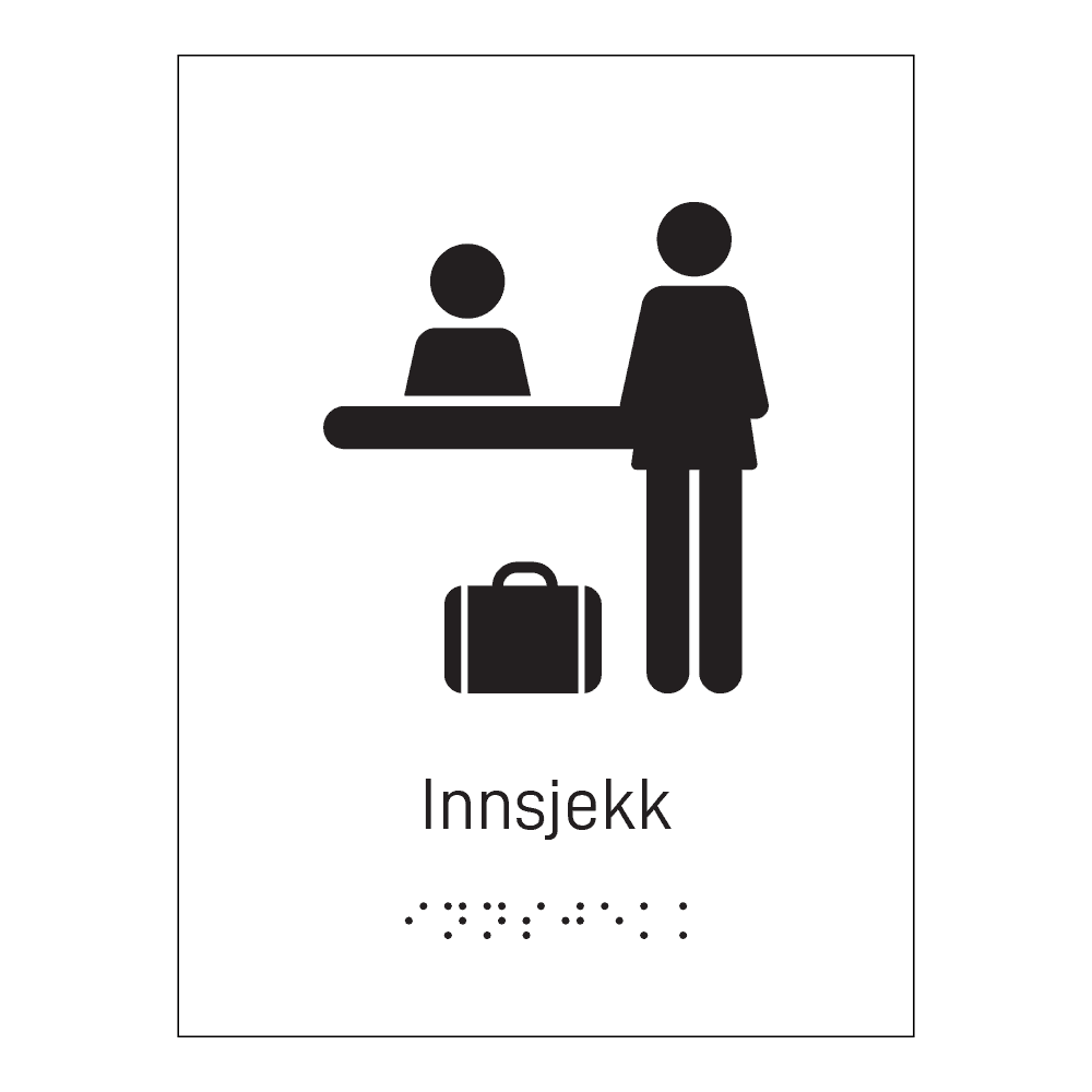 Informasjonsskilt: "Innsjekk" m/ taktilt trykk