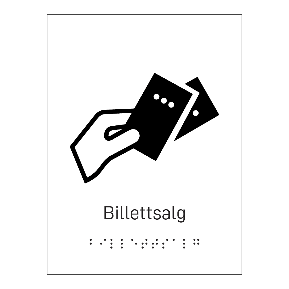 Informasjonsskilt: "Billettsalg" m/ taktilt trykk