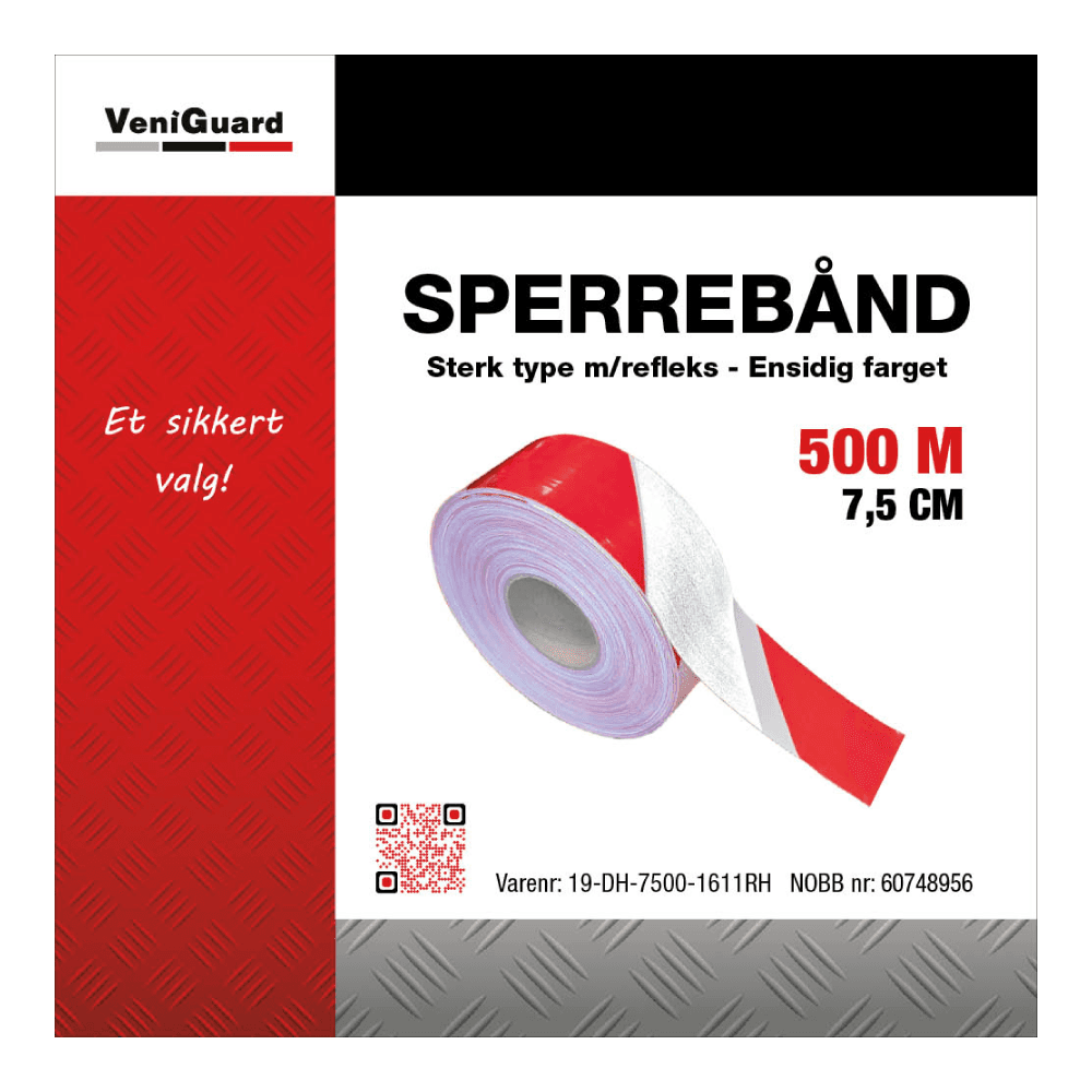 Sperrebånd m/refleks, Rød/Hvit